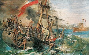 Hundimiento de la Esmeralda con sus tripulantes en el Combate Naval de Iquique