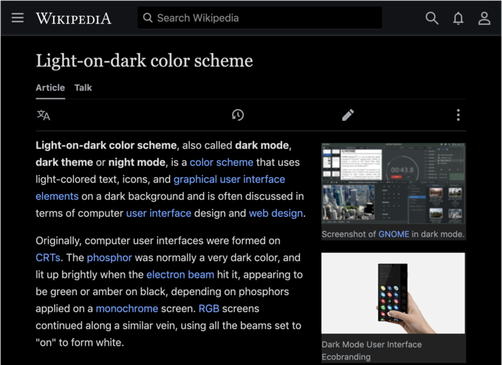 Dark mode user script screenshot