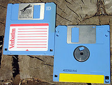 3 1/2 -inch, high-density floppy diskettes with adhesive labels affixed Floppy disc.jpg