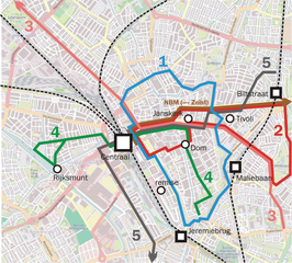 Routekaart van de Gemeentetram Utrecht