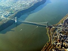 Aerial view of the bridge surrounded by cliffs on either side George Washington Bridge NY.JPG