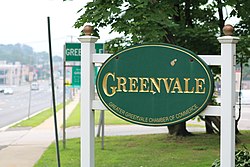 A Greenvale welcome sign on Northern Boulevard in the hamlet on July 3, 2018.