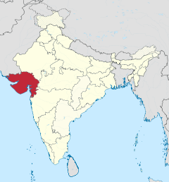 Localizacion de l'estat de Gujarat en Índia
