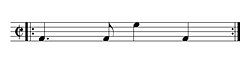 The habanera rhythm shown as tresillo (lower notes) with the backbeat (upper note). Habanera cut-time.jpg