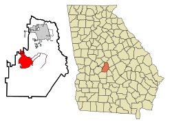 Location in Houston County and the state of جارجیا (امریکی ریاست)