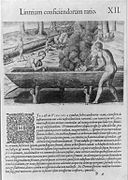 先住民の舟造りと火を使う技法を説明した文章および挿絵（1590年）