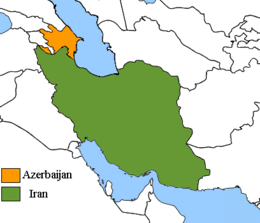 Mappa che indica l'ubicazione di Iran e Azerbaigian