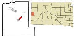 デッドウッドとローレンス郡の位置の位置図