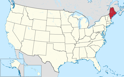 Map of a United States with Maine highlighted