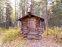 Log outhouse at a public-use cabin, Chena River State Recreation Area, Alaska North Fork Outhouse.jpg