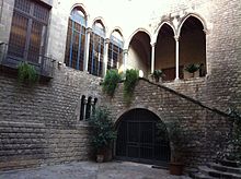 View of a typical courtyard with stairs in the Requesens Palace, located in the Gothic Quarter of Barcelona. Palau Requesens-1.jpg