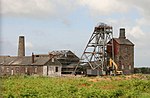 Compressor house, chimney, whim engine house and electricity substation at Robinsons Shaft, South Crofty Mine