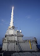 Missile launches off the USS Lake Erie.