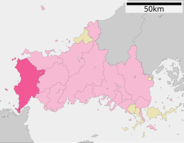 Situering van Shimonoseki in de prefectuur Yamaguchi