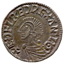 Silver penny of AEthelred the Unready c. 997 - c. 1003 Silver penny of Aethelred II (YORYM 2000 632) obverse.jpg