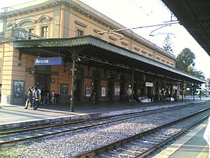 The passenger building from the platforms.