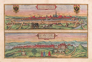 Vienna, circa 1580 by Georg Braun and Frans Hogenberg Vienna Austria Metropolis - Buda, vulgo Ofen, prima & regia Ungaria regni civitas.jpg