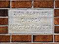 Date marker in the wall of the Zion Baptist Church