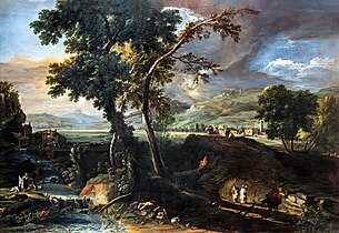 Paysage avec ruisseaux, moines et lavandières Gallerie dell'Accademia de Venise .