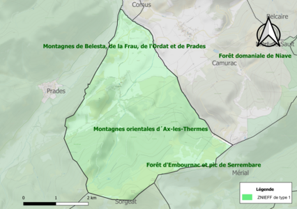 Carte des ZNIEFF de type 1 sur la commune.