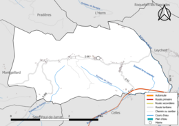 Carte en couleur présentant les réseau hydrographique de la commune