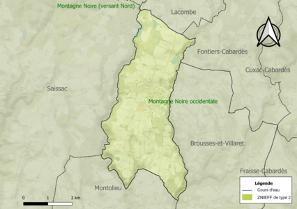 Carte des ZNIEFF de type 2 sur la commune.