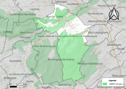 Carte des ZNIEFF de type 1 sur la commune.