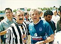 Kevin Keegan, pictured here with a Newcastle fan during his stint as England manager, played for and captained the club from 1982 to 1984.