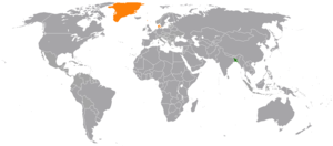 Mapa indicando localização de Bangladesh e da Dinamarca.