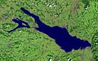 Satellitenaufnahme des Bodensees und Umgebung