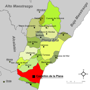 Localização de Castelló na Comarca da Plana Alta