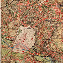 Carte topographique de Charleroi réalisée par le Dépôt de la Guerre en 1873. (définition réelle 2 230 × 2 230)