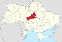 Die ligging van Tsjerkasi-oblast in Oekraïne