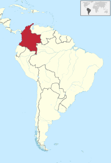 Map of Colombia in the Americas Colombia in South America.svg