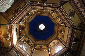 Interior of cupola ceiling in the old Synagogue of Győr, Hungary.