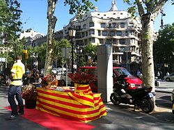 Parada de roses amb la Pedrera de fons