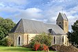 Le chevet de l'église Notre-Dame de Trois-Monts dans le Calvados.