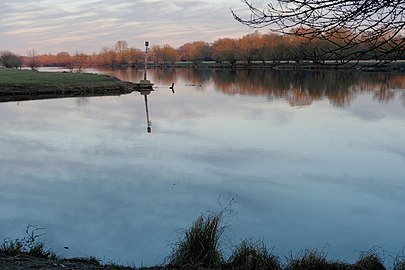 La confluence de la Sarthe (en haut et à gauche) et de la Mayenne formant la Maine, au nord d'Angers.