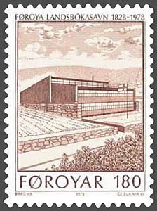 Le nouveau bâtiment de la Bibliothèque nationale des Féroé (timbre poste de 1978).