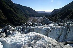 View into the valley from Franz-Josef glacier,...