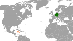 Map indicating locations of Germany and Jamaica