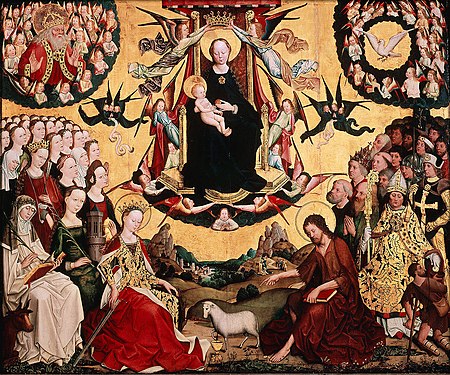 Verherrlichung Mariens, 1470 – Öl/Tempera auf Eichenholz; Köln, Wallraf-Richartz-Museum WRM 0119