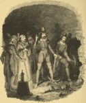 Fawkes och de andra konspiratörerna hör ett ljud när de gräver en tunnel.