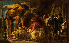 Полифем и спутники Одиссея, запертые в пещере (художник Якоб Йорданс)