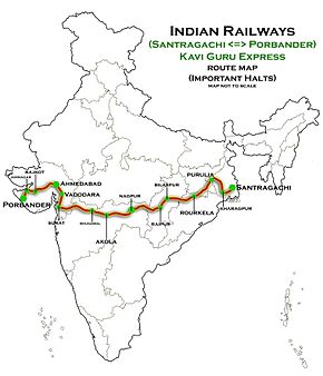 Kavi Guru Express (Porbander – Santragachi) route map