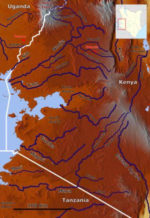 Mapa da parte oriental do lago Vitória