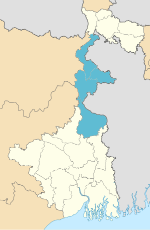 மேற்கு வங்காள மாநிலத்தில் மால்டா கோட்டத்தின் அமைவிடம் (நீலமும், பச்சையும் கலந்த நிறத்தில்)