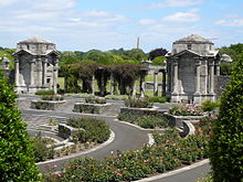 The Irish National War Memorial Gardens in Dublin, Ireland honour Irish soldiers who gave their lives in the First World War, as well as those who fought in Irish regiments of the various Allied armies Memorial Rose-Garden 001.JPG