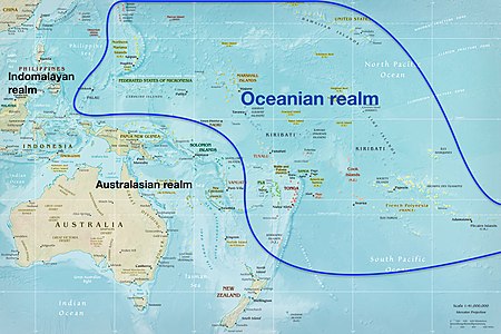 Map of Oceanian realm. It extends further east to include Rapa Nui and Sala y Gomez. Oceanian realm.jpg