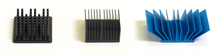 Heat-sink types: pin, straight, and flared fin Pin fin, straight fin and flared heat sinks.png